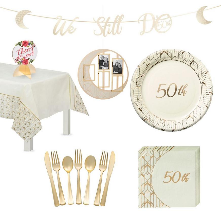 Gold 50th Anniversary Tableware Kit for 8 Guests